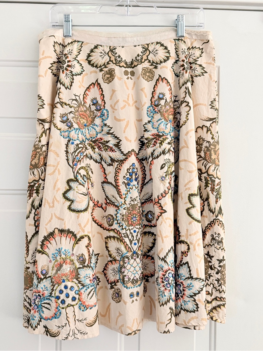 i.e. Cream Floral Boho Floral Midi Skirt with Beading. Sz 12P - Picture 2 of 8